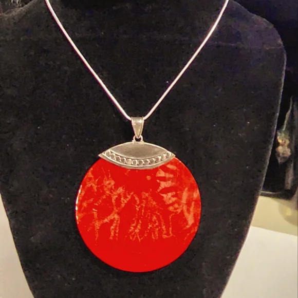 Vintage Sterling Silver Red Sponge Coral Necklace - Picture 1 of 7